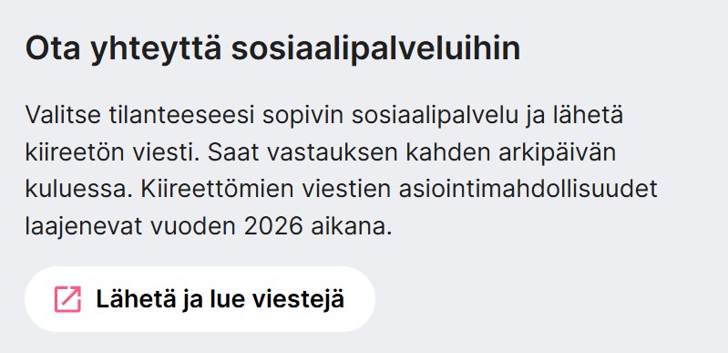 Kuvakaappaus OmaPirhasta, jossa on otsikko Ota yhteyttä sosiaalipalveluihin.