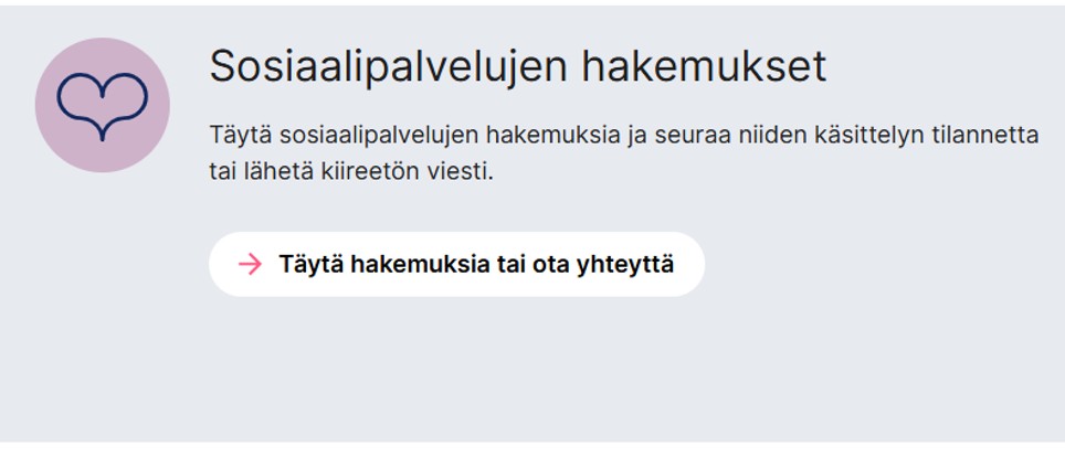 Kuvakaappaus OmaPirhasta, jossa on otsikko Sosiaalipalvelujen hakemukset.