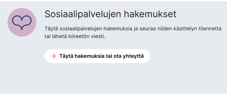 Kuvakaappaus OmaPirhasta kohdasta "Sosiaalipalvelujen hakemukset".