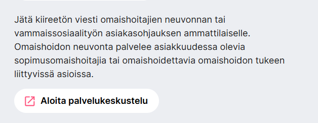 Kuvakaappaus OmaPirha-järjestelmästä kohdasta "Aloita palvelukeskustelu".