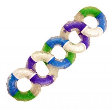 Terapiaketju, jossa on valkoisia, sinisiä, vihreitä ja violetteja kohtia.